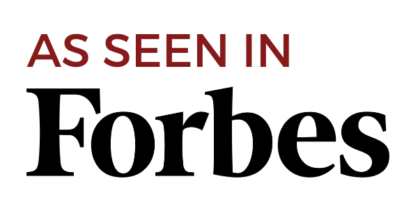 Graphic text that reads 'AS SEEN IN Forbes' with 'Forbes' in a large black serif font.